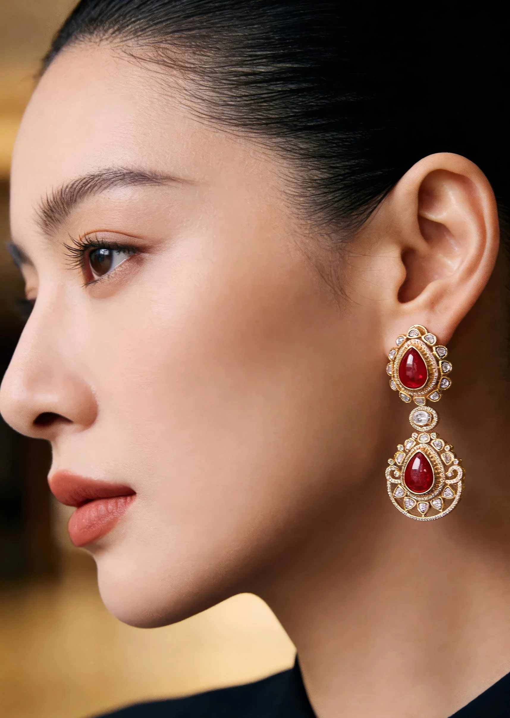 Ruby Red Statement Drop Earrings
