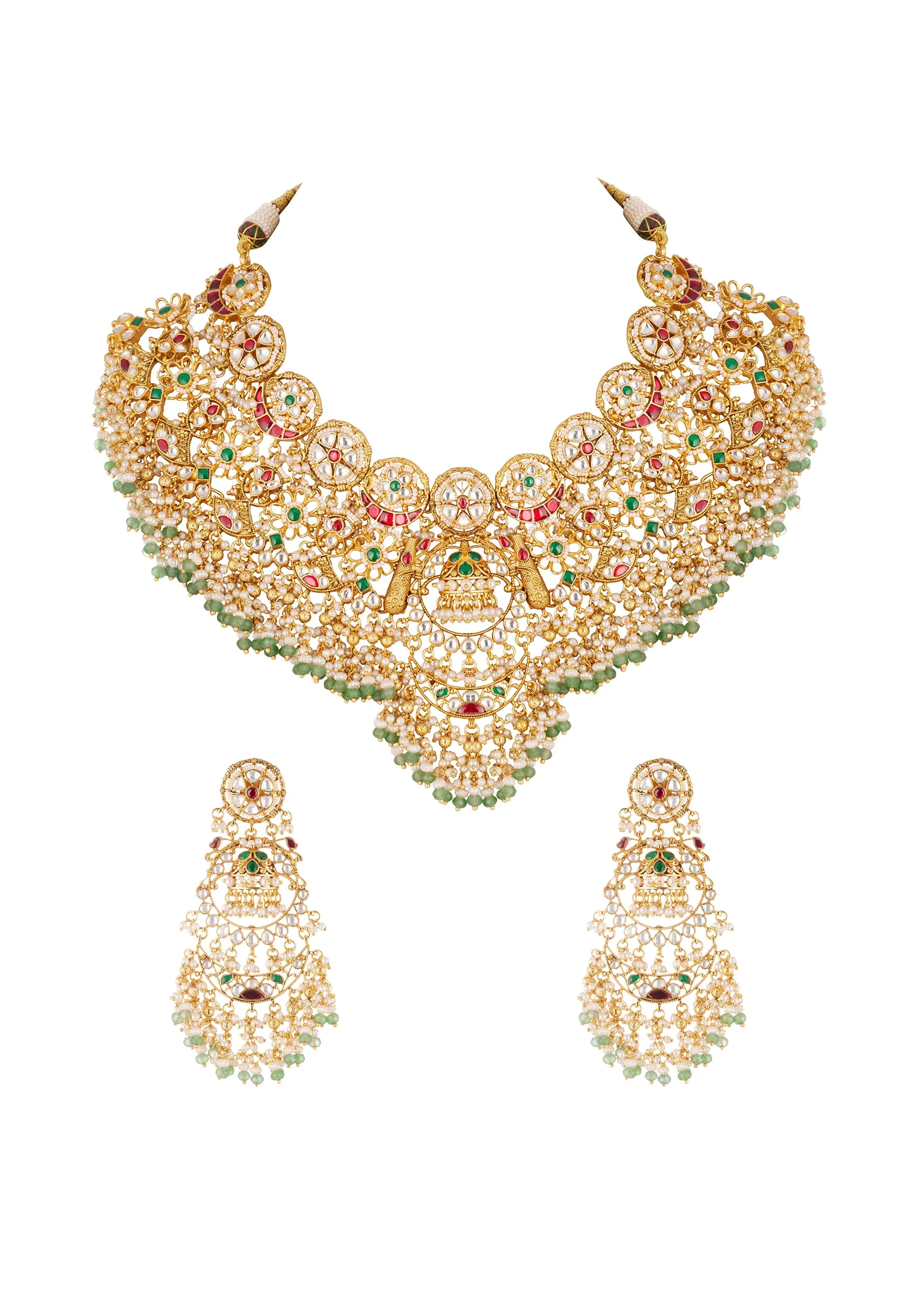 8530-gold-finish-tiered-choker-necklace-set-with-circular-motifs-red-stones-kundan-work-and-layered-beads-1.webp Gold Finish Tiered Choker Necklace Set With Circular Motifs Red Stones Kundan Work And Layered Beads