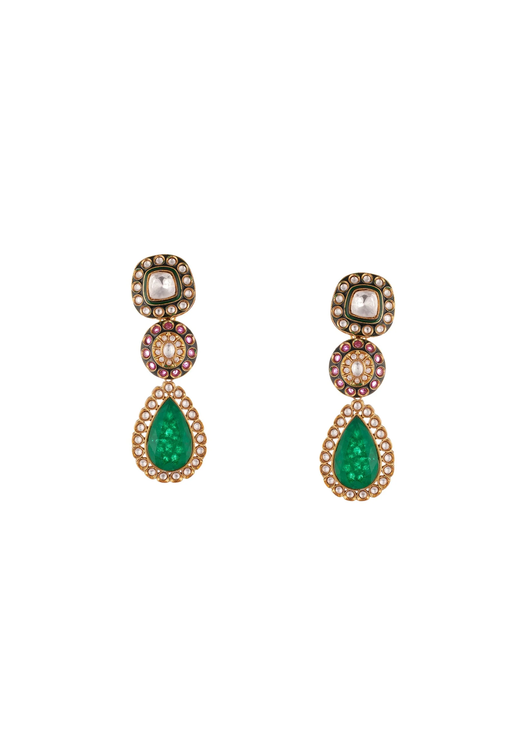 8531-gold-finish-kundan-long-necklace-set-with-central-emerald-drop-pendant-and-ruby-pearl-accents-4.webp Gold Finish Kundan Long Necklace Set With Central Emerald Drop Pendant And Ruby Pearl Accents