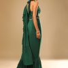 Emerald Green Ready Pleated Ruffle Saree With A Halter Neck Blouse And 3D Embroidered Belt