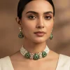 Emerald Stone Choker Set With Earrings