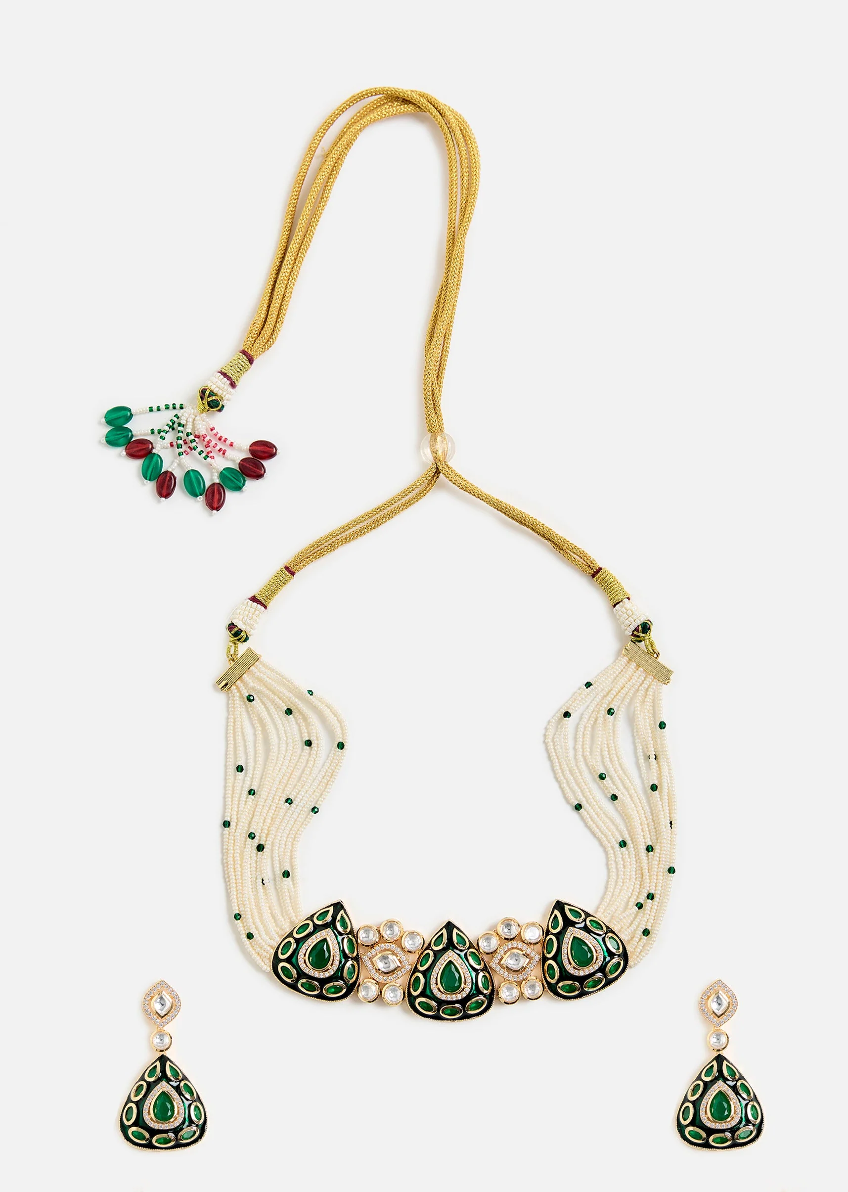 Emerald Stone Choker Set With Earrings