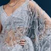 Ice Blue Heavy Embroidered Net Saree With Cutwork Border And All Over Floral Jaal