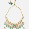 Gold Tone Choker Necklace And Earring Set With Green Bead Detailing