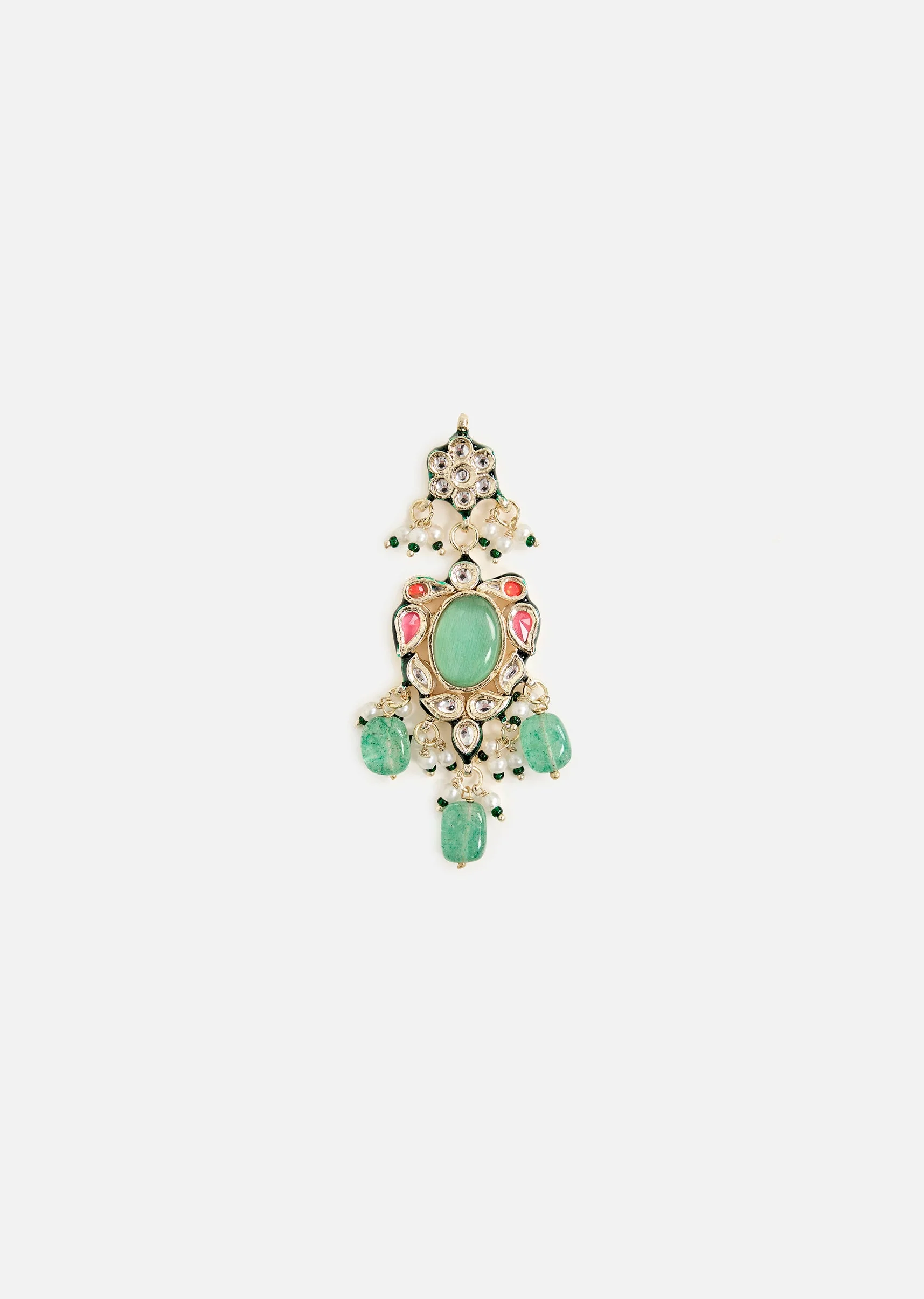 Gold Tone Choker Necklace And Earring Set With Green Bead Detailing