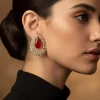 Gold Plated Red Kundan Polki Stud Earrings