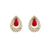 Gold Plated Red Kundan Polki Stud Earrings