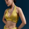 Yellow Net Sequin Saree With Linear All Over Work And Hand Embroidered Floral Border