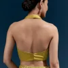 Yellow Net Sequin Saree With Linear All Over Work And Hand Embroidered Floral Border