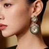Silver Plated Green Kundan Polki Drop Earrings