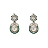 Silver Plated Green Kundan Polki Drop Earrings