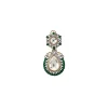 Silver Plated Green Kundan Polki Drop Earrings