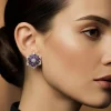 Silver Plated Purple Zircon Stud Earrings