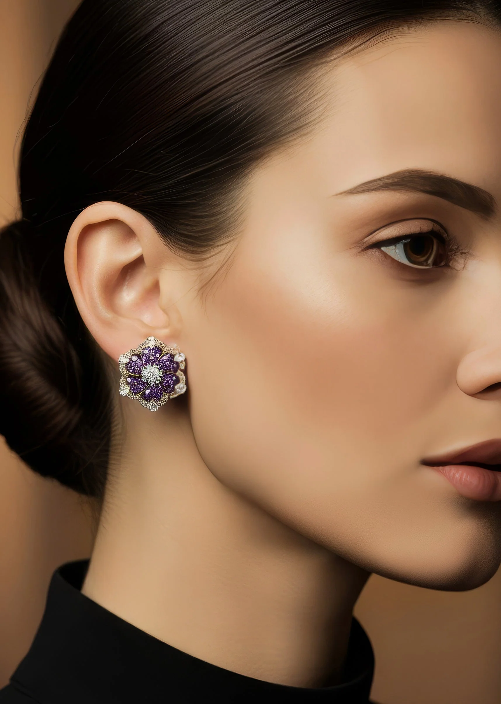Silver Plated Purple Zircon Stud Earrings