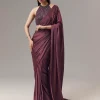 Wine Satin Blend Saree With Cut Dana And Sequin Embellished Halter Neckline Blouse