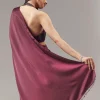 Wine Satin Blend Saree With Cut Dana And Sequin Embellished Halter Neckline Blouse