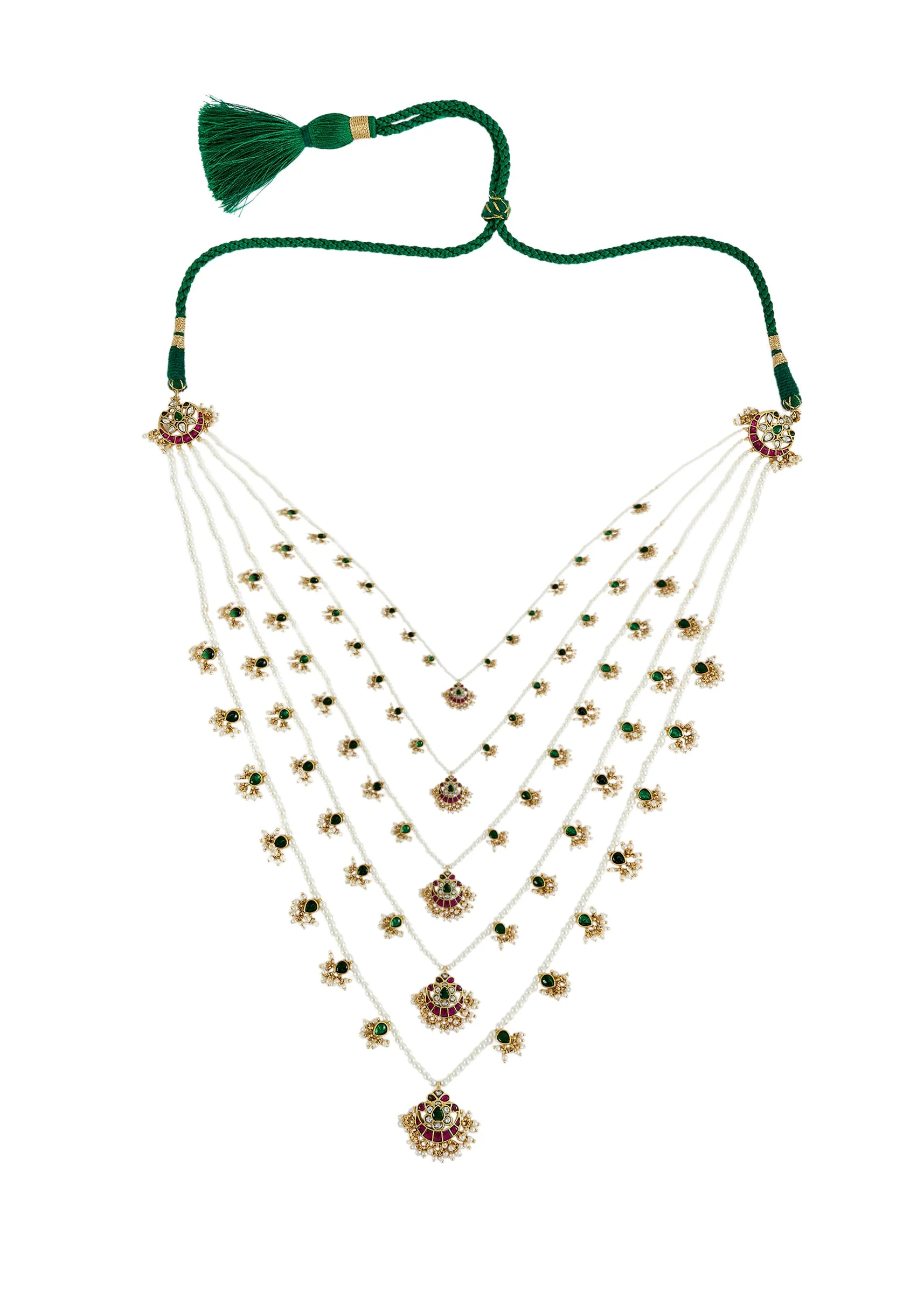 Gold Plated White Kundan Polki Long Necklace Set With Earrings