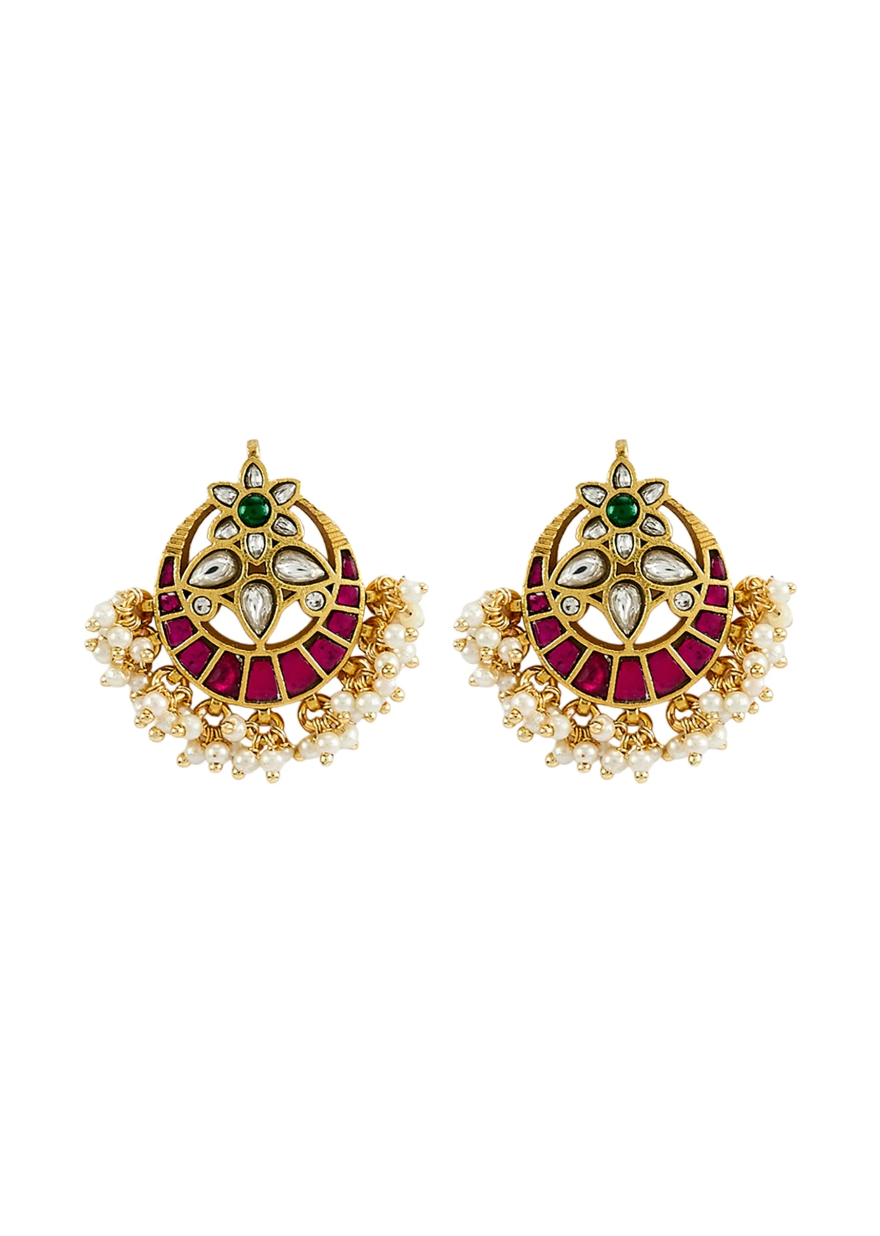 Gold Plated White Kundan Polki Long Necklace Set With Earrings