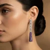 Silver Plated Purple Zircon Dangler Earrings