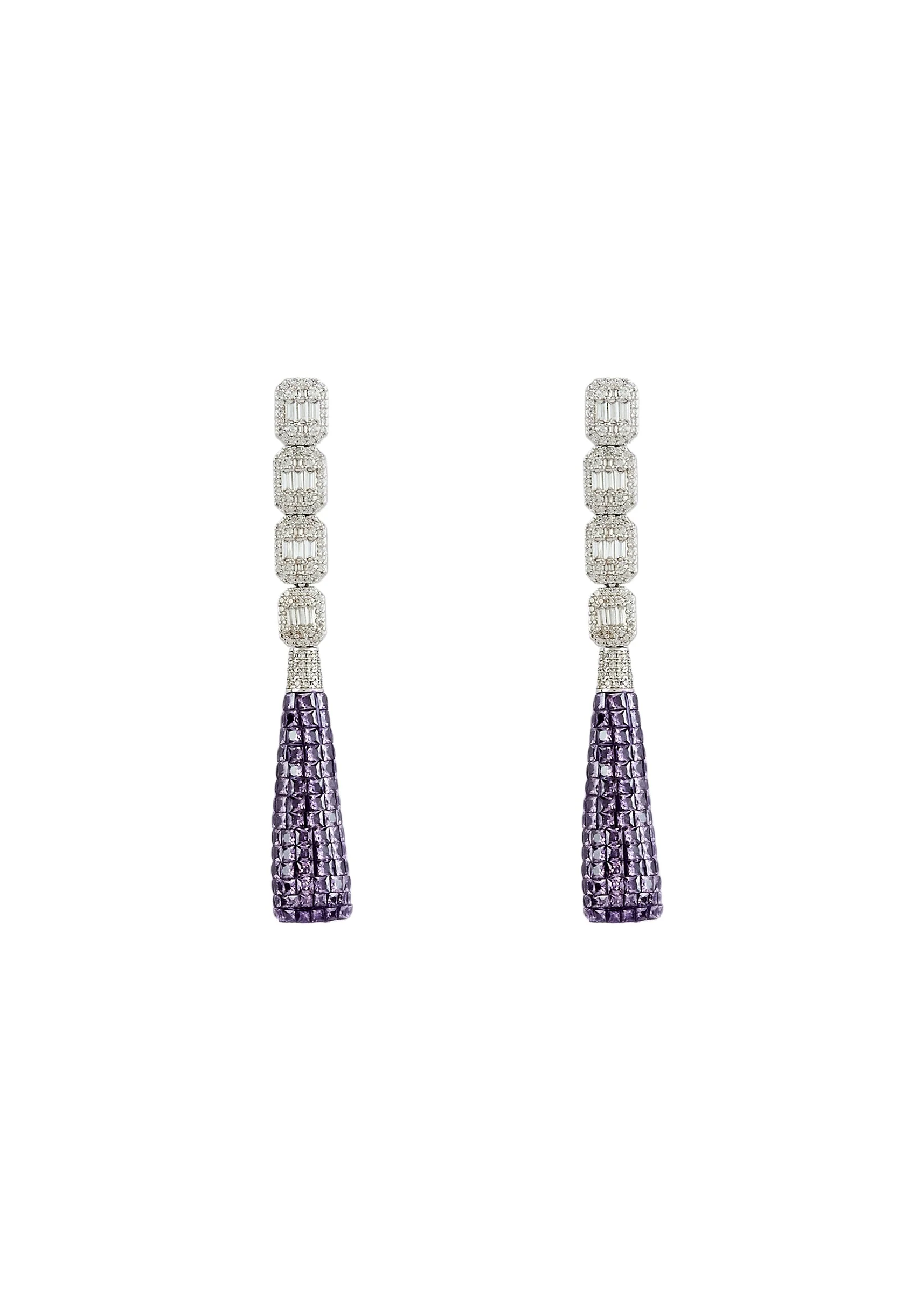 Silver Plated Purple Zircon Dangler Earrings