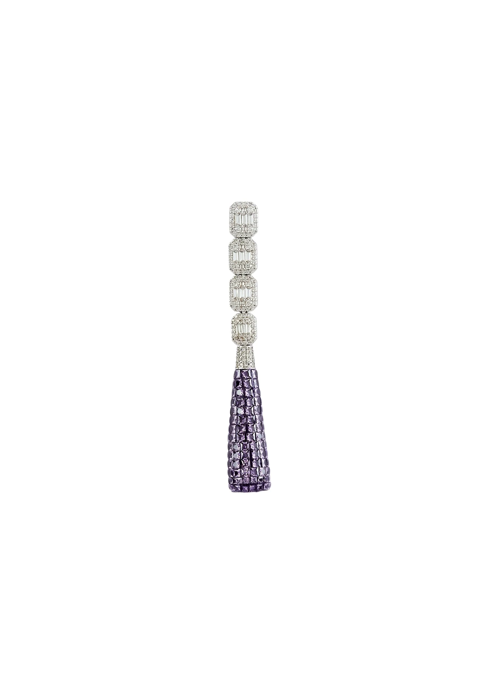 Silver Plated Purple Zircon Dangler Earrings