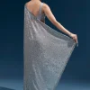 Grey Net Sequin Saree With Linear All Over Work And Hand Embroidered Floral Border