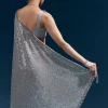 Grey Net Sequin Saree With Linear All Over Work And Hand Embroidered Floral Border