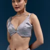 Grey Net Sequin Saree With Linear All Over Work And Hand Embroidered Floral Border