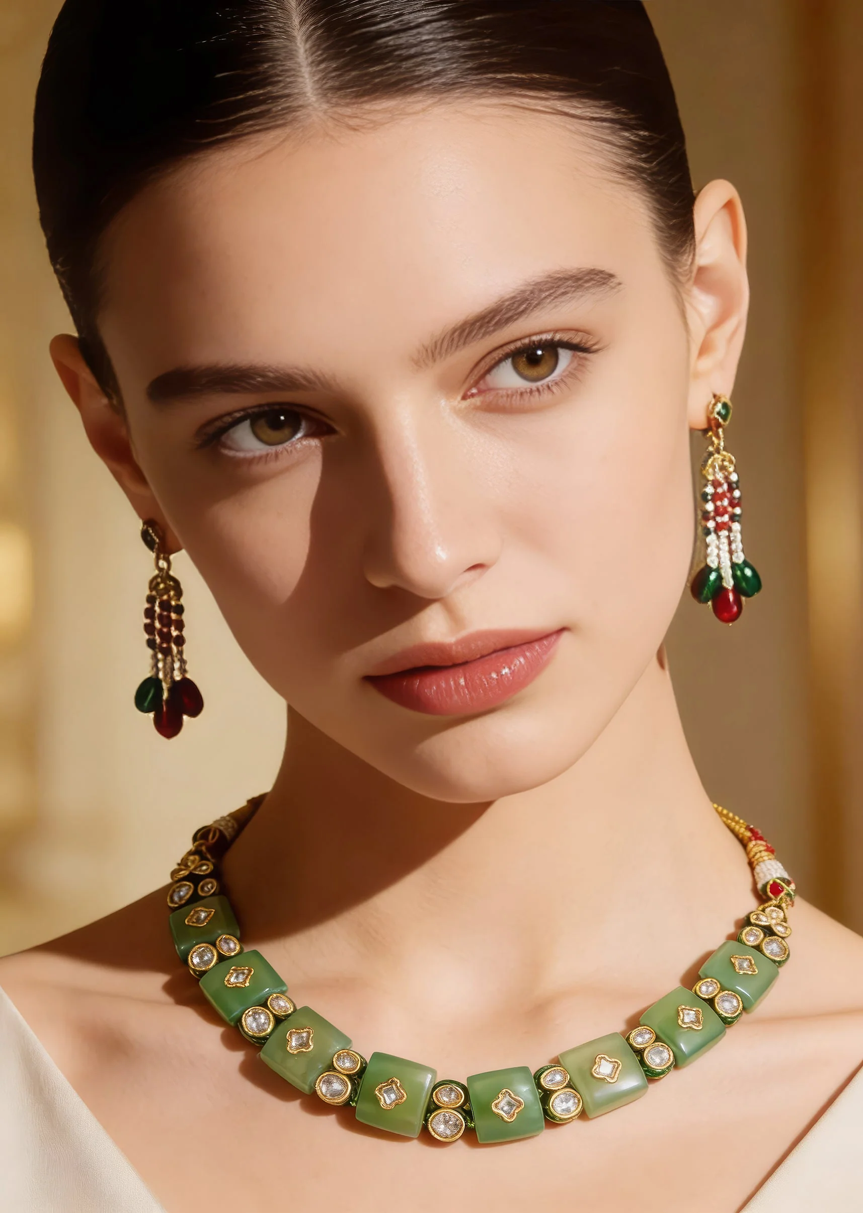 Green Contemporary Choker Necklace Set