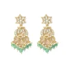Gold Plated Green Chandelier Earrings With Intricate Kundan Work