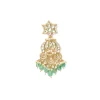 Gold Plated Green Chandelier Earrings With Intricate Kundan Work