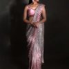 Rose Pink Ombre Ready Pleated Saree Embellished In Sequins With A Raw Silk Blouse Embellished With Sequins