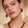Silver Plated Red Short Necklace Set With Earrings