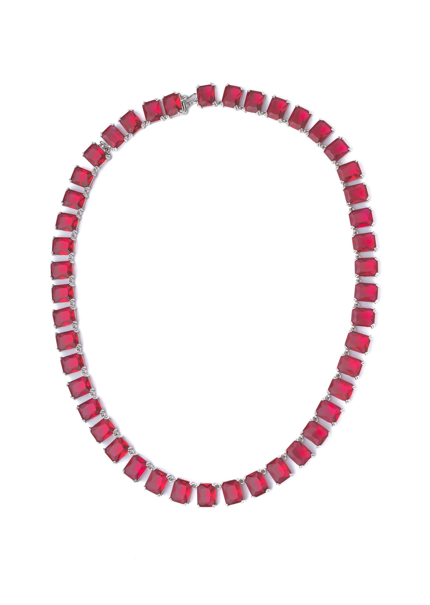 Silver Plated Red Short Necklace Set With Earrings