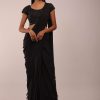 8678-us-12-us-12-variation-3.jpg Pitch Black Saree With Three Tones Of Layered Frills On The Bottom Embellished In Stones And Sequins With A Tassel On The Pallu Corner