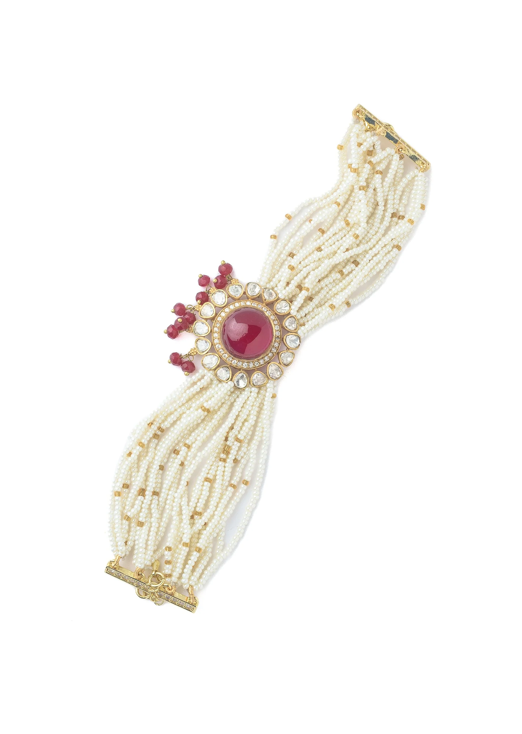 Gold Plated Red Kundan Polki Bracelet