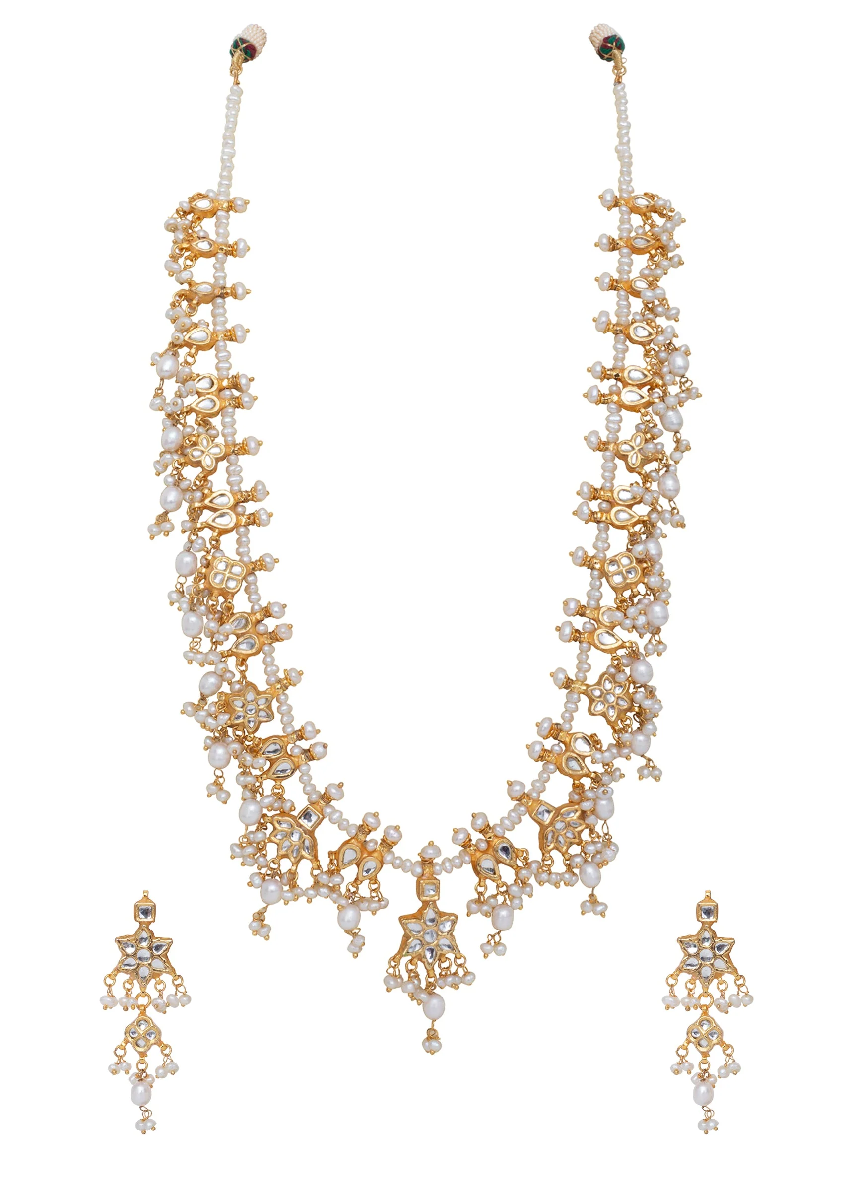 Gold Plated Kundan Long Necklace Set With Earrings
