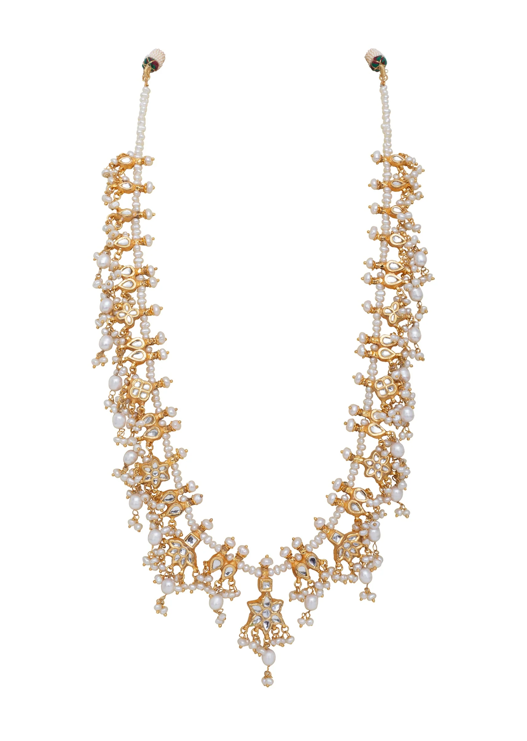 Gold Plated Kundan Long Necklace Set With Earrings