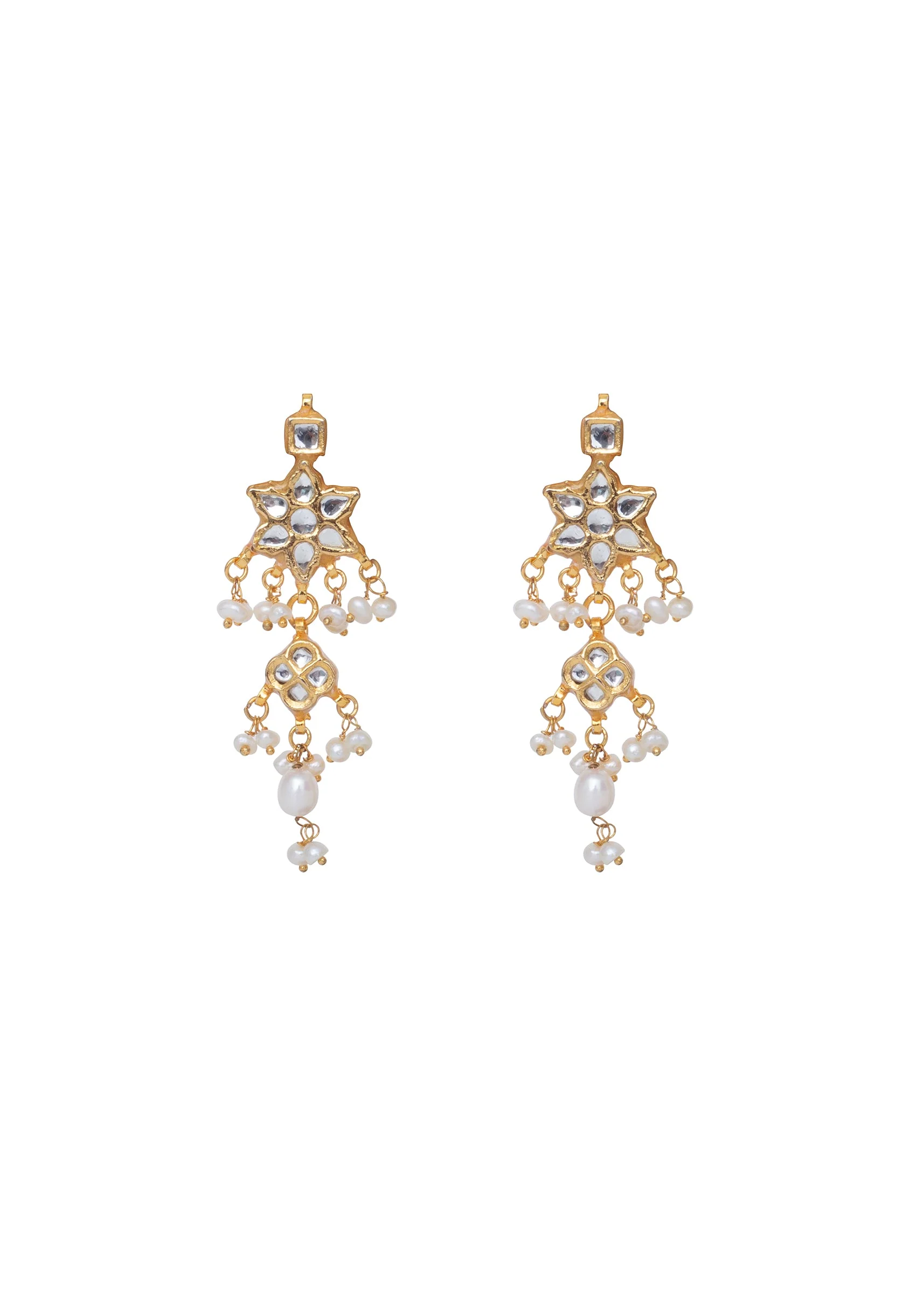 Gold Plated Kundan Long Necklace Set With Earrings