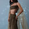 Dusty Brown Embroidered Indowestern Drape Skirt And Blouse In Lycra Sequins With Matching Choker
