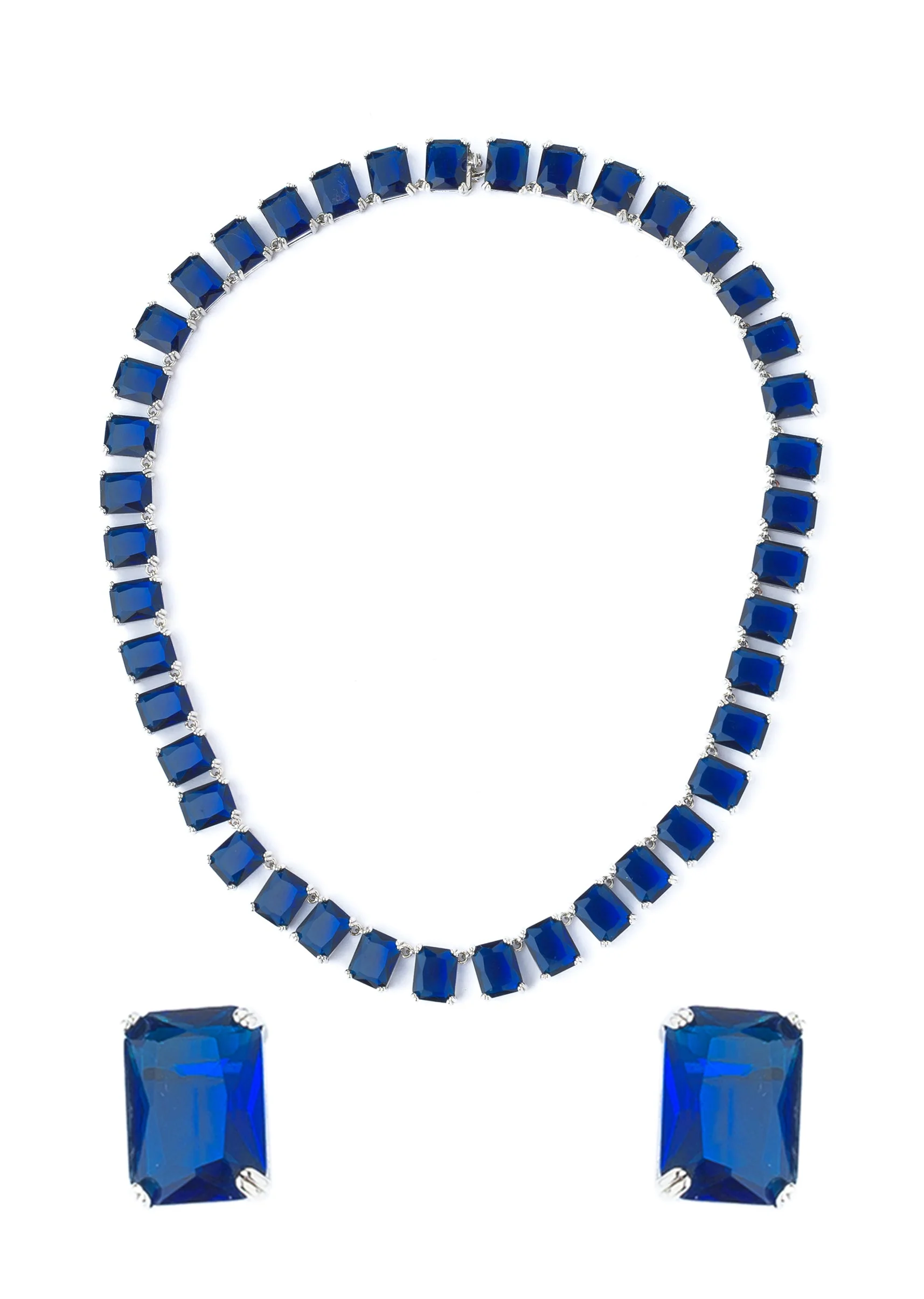 Silver Plated Blue Short Necklace Set With Earrings