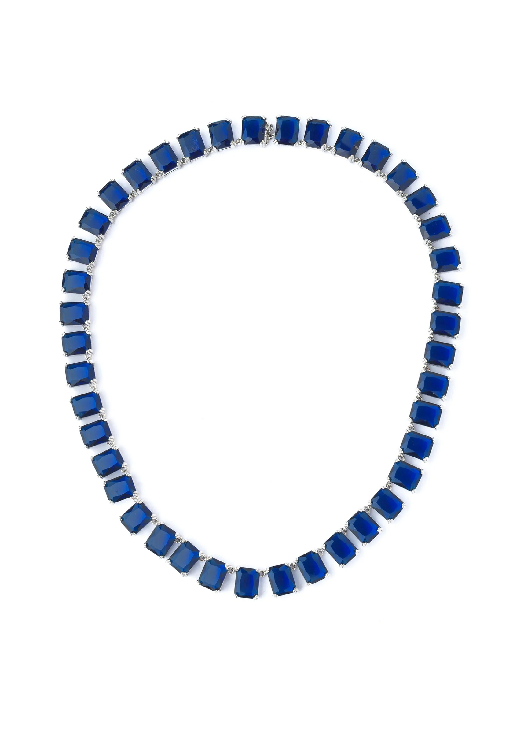 Silver Plated Blue Short Necklace Set With Earrings
