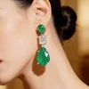 Silver Plated Green Diamond Drop Earrings