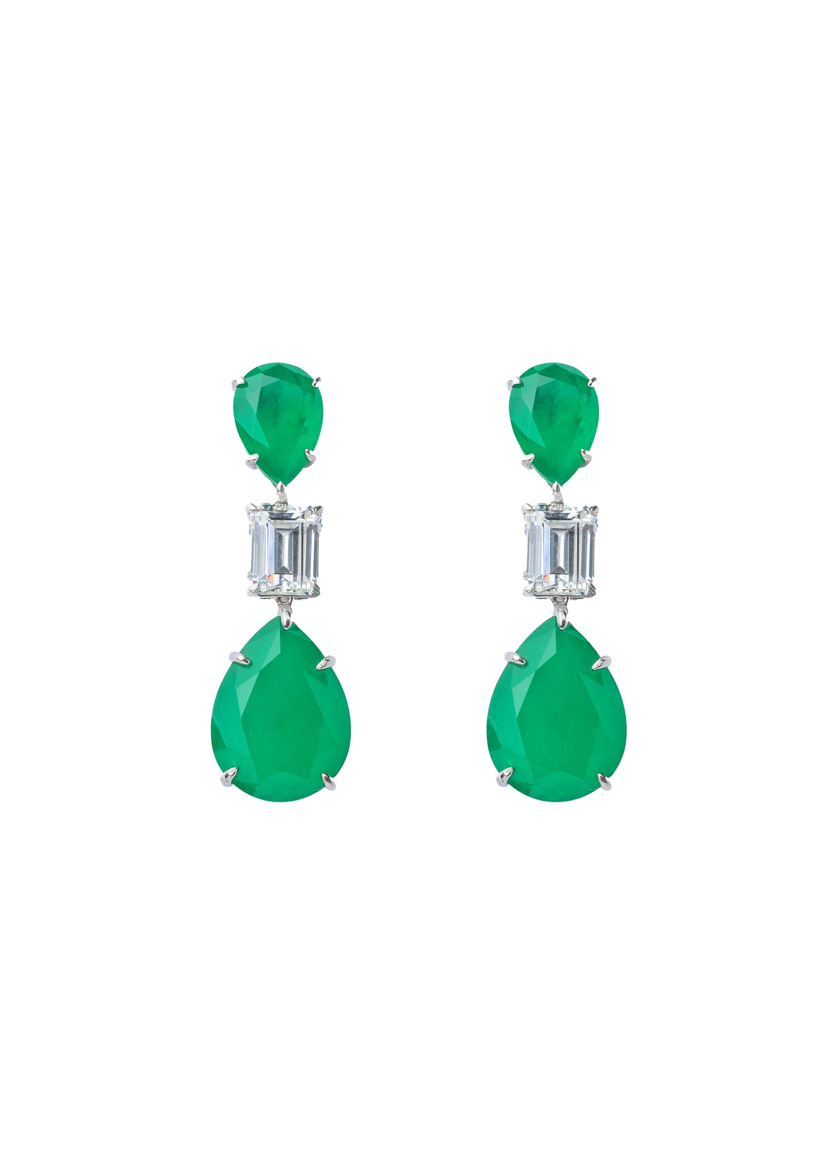 Silver Plated Green Diamond Drop Earrings