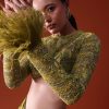 Citrus Green imported Fabric Net Draped Trail Skirt With Feather Embellished Bustier
