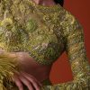 Citrus Green imported Fabric Net Draped Trail Skirt With Feather Embellished Bustier