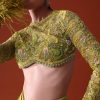 Citrus Green imported Fabric Net Draped Trail Skirt With Feather Embellished Bustier