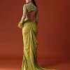 Citrus Green imported Fabric Net Draped Trail Skirt With Feather Embellished Bustier