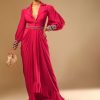 8756-hot-pink-dress-with-a-chunky-embroidered-bishop-sleeves-and-collar-neckline-4.jpg Hot Pink Dress With A Chunky Embroidered Bishop Sleeves And Collar Neckline