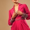8756-hot-pink-dress-with-a-chunky-embroidered-bishop-sleeves-and-collar-neckline-5.jpg Hot Pink Dress With A Chunky Embroidered Bishop Sleeves And Collar Neckline